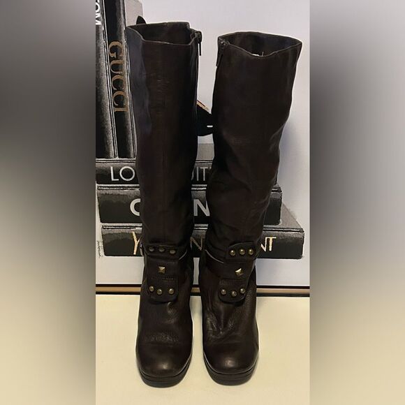 Vintage Brown soft leather studded high boots Size 7 - Picture 7 of 9